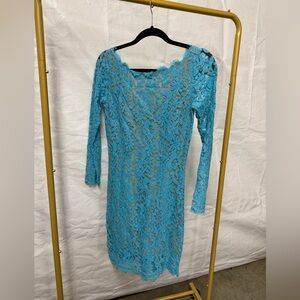 Madison Marcus Turquoise Lace Long Sleeve Cocktail Dress XS